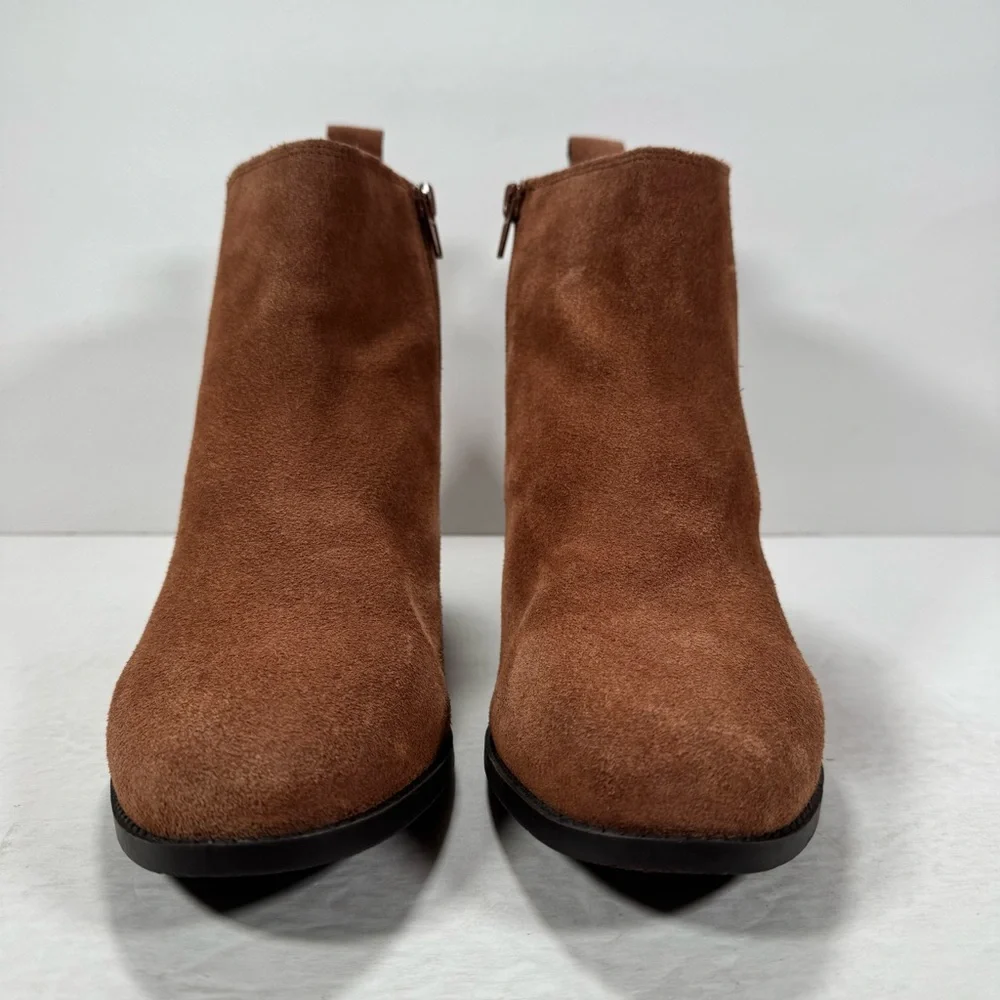Vionic Roseland Toffee Brown Suede Heeled Ankle Booties Comfort Shoes Women 10